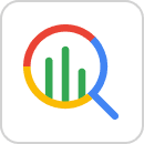 Colorful magnifying glass icon with a bar chart inside.